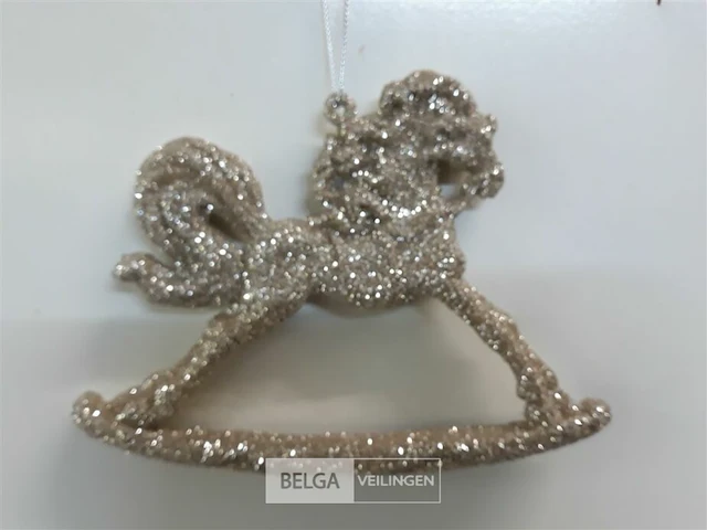 15 x hangdeco schommelpaard goud glitter 15x11 cm - afbeelding 3 van  3