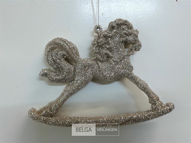 15 x hangdeco schommelpaard goud glitter 15x11 cm - afbeelding 3 van  3