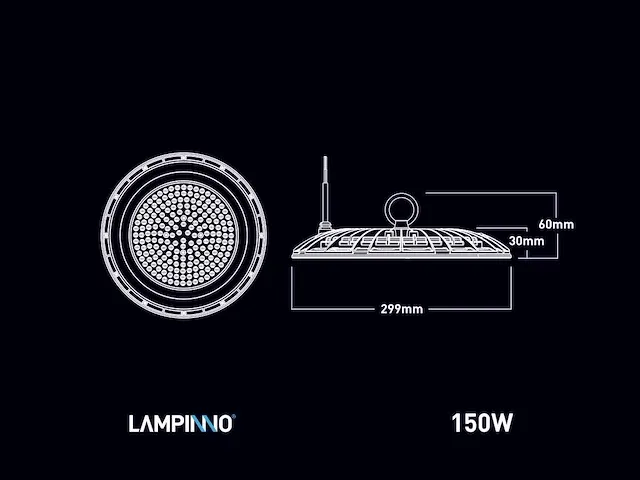 150w 3000k led ufo highbay slim waterdicht met lens (40x) - afbeelding 5 van  6