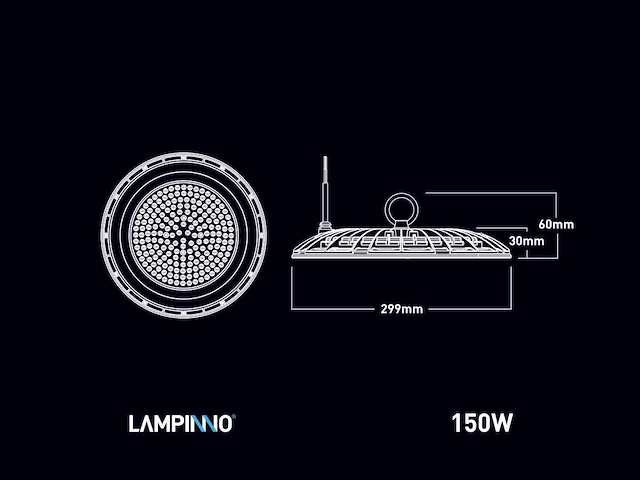 150w 3000k led ufo highbay waterdicht met lens (16x) - afbeelding 7 van  8