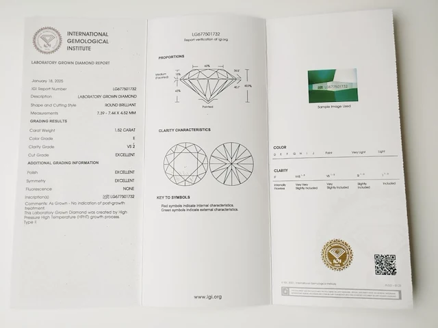 1.52ct e vs2 with igi certificate - afbeelding 4 van  4