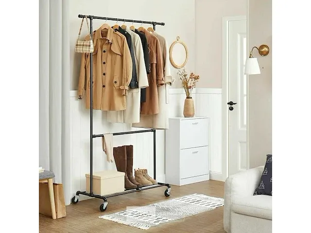 15x kledingrek met wieltjes - zwart - 130x49x198 - afbeelding 1 van  6