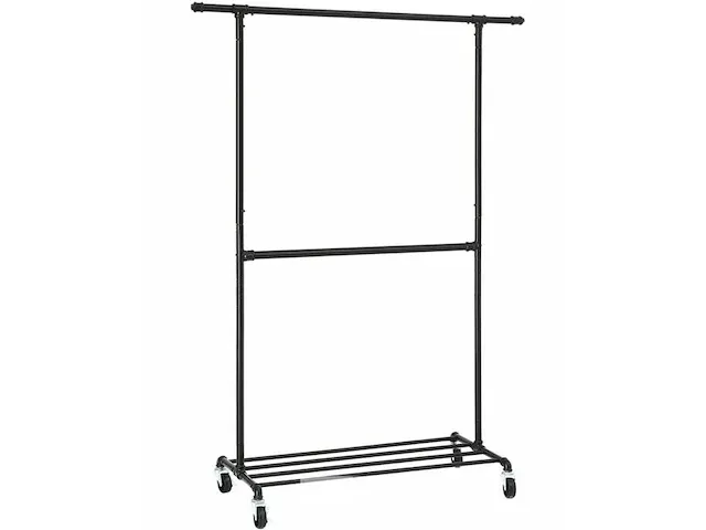 15x kledingrek met wieltjes - zwart - 130x49x198 - afbeelding 4 van  6