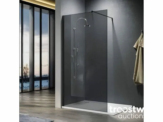 160x200 bb inloopdouche rookglas met mat zwart profiel - afbeelding 1 van  4
