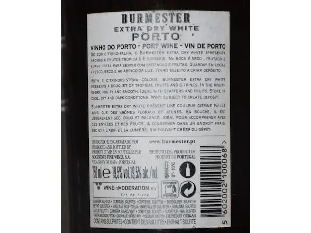18 flessen à 75cl porto, burmester, extra dry white, 19,5% - afbeelding 2 van  2