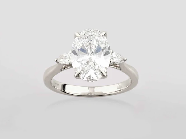 18 kt white gold ring with 2.71 cts lab grown diamond - afbeelding 3 van  7