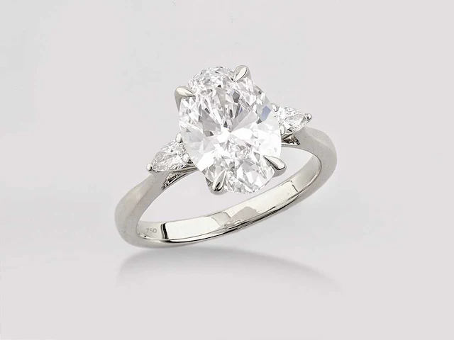 18 kt white gold ring with 2.71 cts lab grown diamond - afbeelding 5 van  7