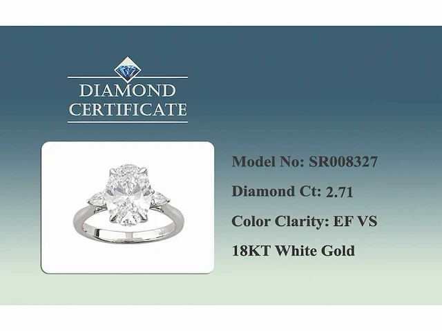 18 kt white gold ring with 2.71 cts lab grown diamond - afbeelding 7 van  7