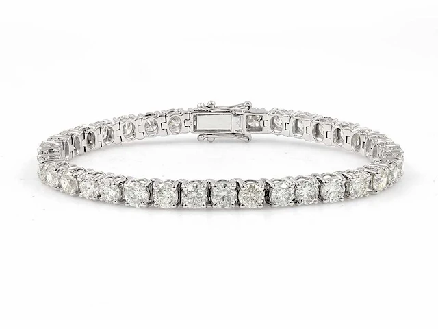 18 kt white gold tennis bracelet with 15.33 cts lab grown diamond - afbeelding 1 van  5