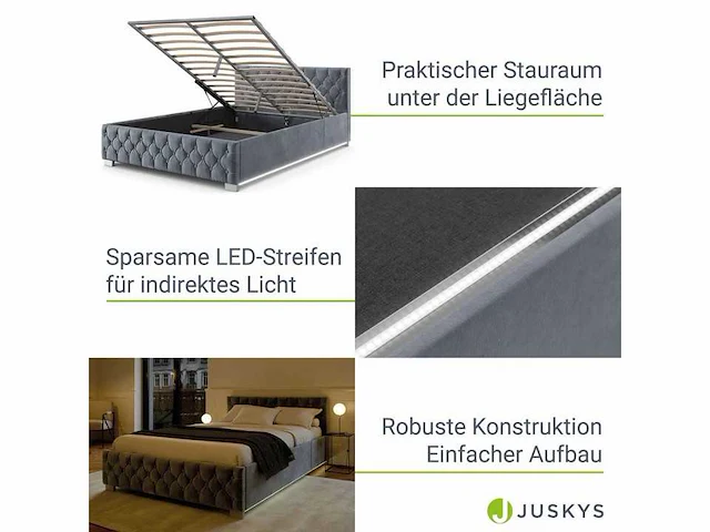 180x 200 bed met led verlichting en bed gespleten - afbeelding 5 van  9