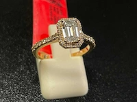 18k geelgouden hallo en pave ring met 1.23 ct emerald diamant - e/vvs - afbeelding 1 van  3