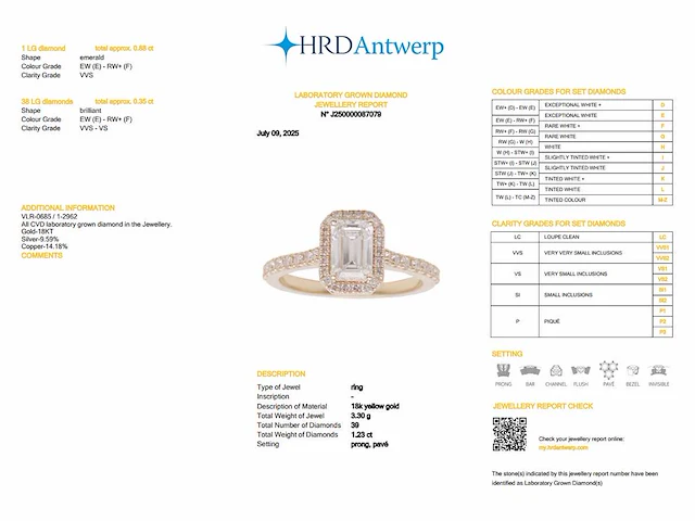 18k geelgouden hallo en pave ring met 1.23 ct emerald diamant - e/vvs - afbeelding 3 van  3