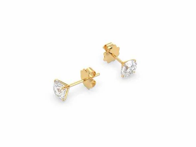 18k geelgouden oorbellen met 1.09 ct ronde diamanten - (hrd gecertificeerd) - afbeelding 2 van  3
