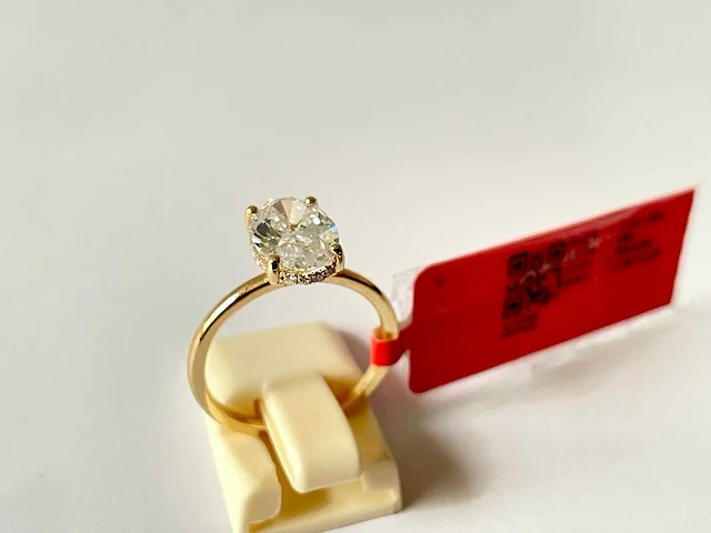 18k geelgouden ring met 3.01 ct ovaal diamant - e/vs1 - afbeelding 1 van  4