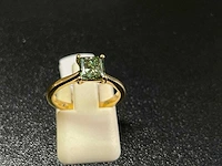18k geelgouden ring met fancy vivid green princess 1.02 ct diamant - afbeelding 1 van  3