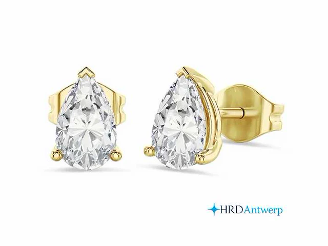 18k geelgouden solitaire oorbellen - peer diamant 2.06 ct d/vvs2 - afbeelding 1 van  5