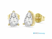 18k geelgouden solitaire oorbellen - peer diamant 2.06 ct d/vvs2 - afbeelding 1 van  5