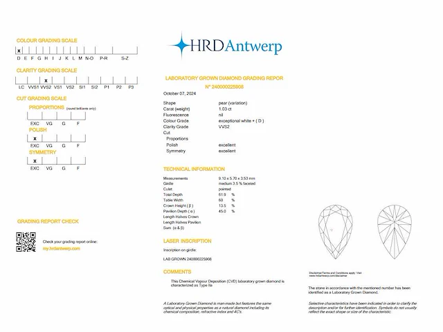18k geelgouden solitaire oorbellen - peer diamant 2.06 ct d/vvs2 - afbeelding 4 van  5