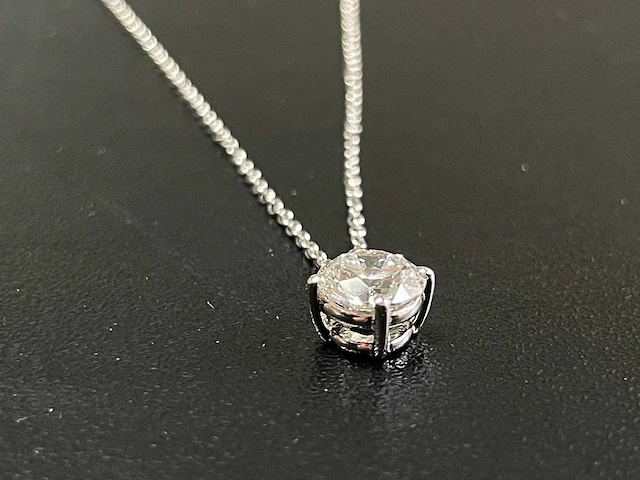 18k witgouden hanger met 1.09ct ronde diamant - d/vs1 - afbeelding 2 van  4