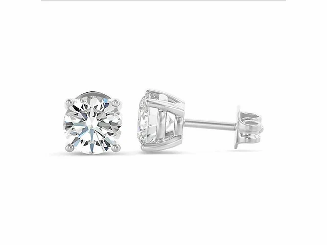 18k witgouden oorbellen - rond diamant 2.40 ct e/vs1 - afbeelding 1 van  5