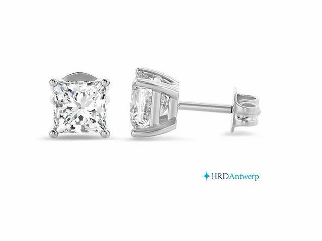 18k witgouden oorbellen met 2.04ct princess diamant - afbeelding 1 van  5