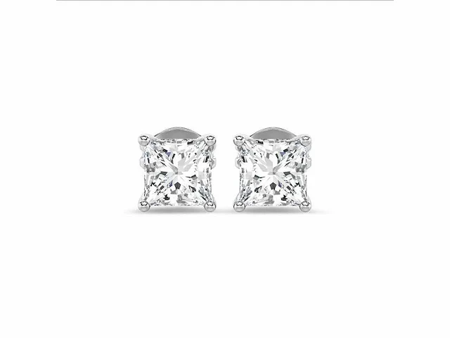 18k witgouden oorbellen met 2.04ct princess diamant - afbeelding 2 van  5