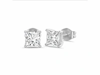 18k witgouden oorbellen met 2.04ct princess diamant - afbeelding 3 van  5