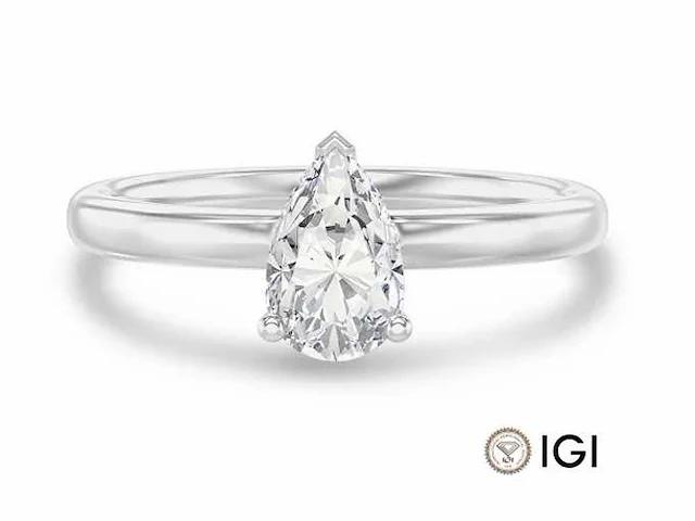 18k witgouden solitaire ring – pear diamant 6.07 ct e/vs1 - afbeelding 1 van  4