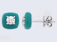 18kt white gold diamond earring - emerald green - afbeelding 1 van  3