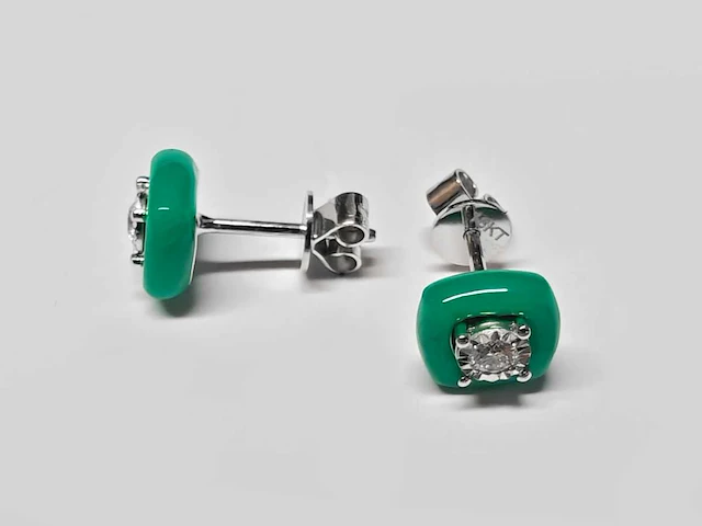 18kt white gold diamond earring - emerald green - afbeelding 2 van  3