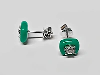 18kt white gold diamond earring - emerald green - afbeelding 2 van  3