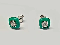 18kt white gold diamond earring - emerald green - afbeelding 3 van  3