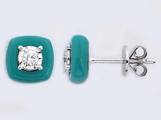 18kt white gold diamond earring - emerald green - afbeelding 1 van  3