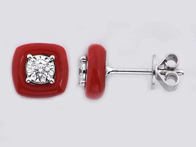 18kt white gold diamond earring - siam red - afbeelding 1 van  4