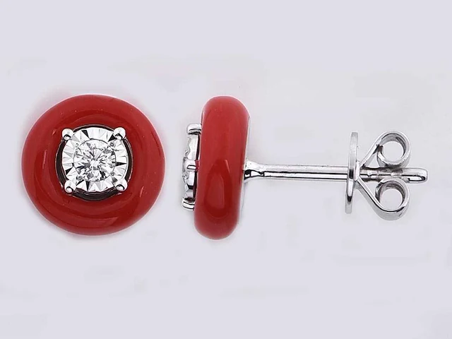 18kt white gold diamond earring - siam red - afbeelding 1 van  4