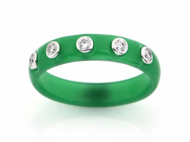 18kt white gold diamond ring - expo green - afbeelding 1 van  3