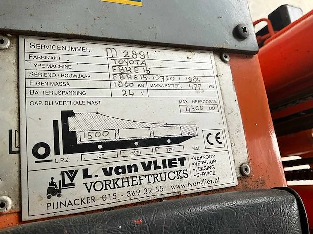 1984 toyota fbre15 vorkheftruck - afbeelding 3 van  12