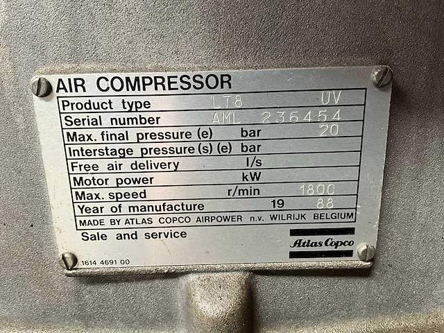 1988 atlas copco lt8 zuigercompressor - afbeelding 3 van  13