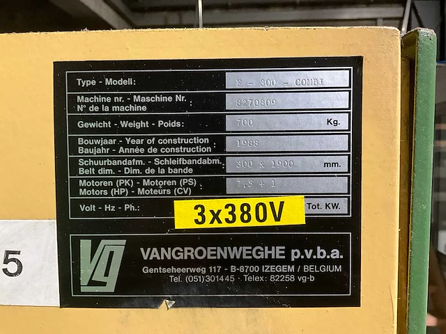 1988 vangroenweghe f-300 bandschuurmachine - afbeelding 3 van  11