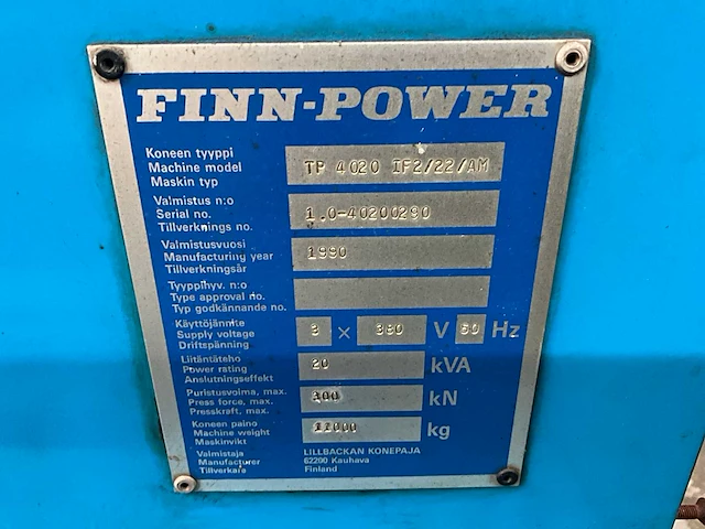 1990 finn-power tp4020 ponsmachine - afbeelding 2 van  20