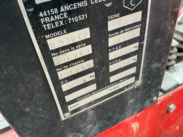 1991 manitou m430cp vorkheftruck - afbeelding 6 van  16