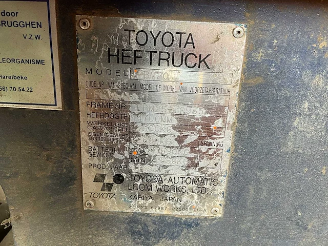 1991 toyota fbm20 elektrische vorkheftruck (te herstellen) - afbeelding 14 van  21