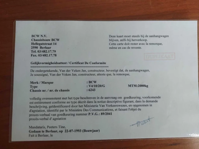 1993 bcw v4/10/20/g kip aanhangwagen - afbeelding 11 van  21