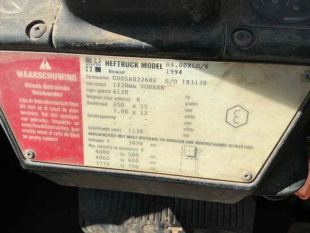 1994 hyster h4.00xls/6 vorkheftruck - afbeelding 11 van  20