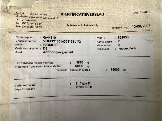 1994 trouillet kipper aanhangwagen met container - gereviseerd et2180 - afbeelding 22 van  39