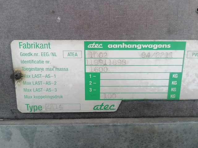 1995 atec 2a16 aanhangwagen met lier - afbeelding 7 van  9