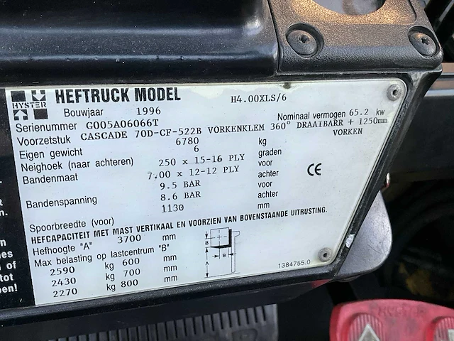 1996 hyster h4 vorkheftruck - afbeelding 22 van  29