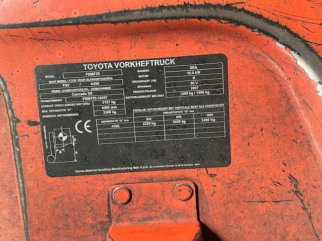 1997 toyota fbmf25 vorkheftruck - afbeelding 12 van  12