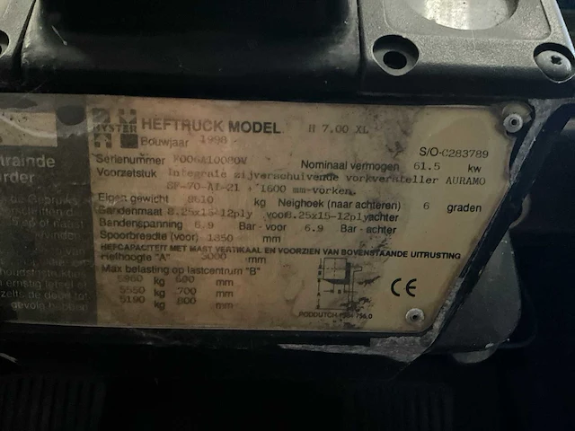1998 hyster h 7.00 xl vorkheftruck - afbeelding 16 van  24
