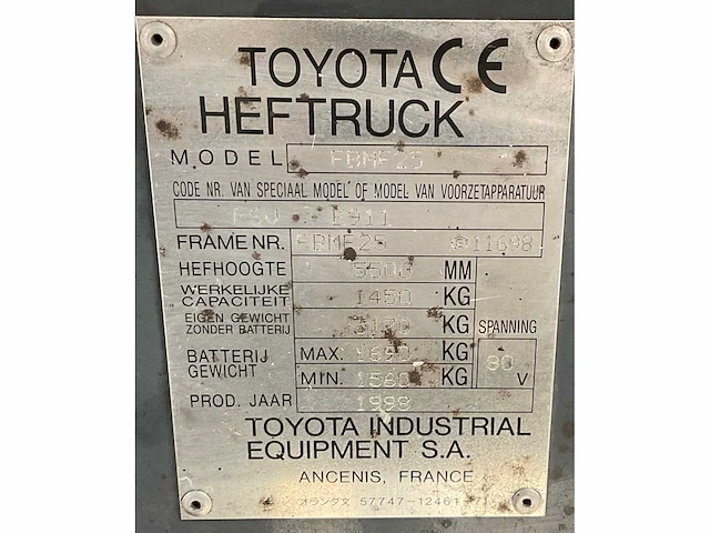1998 toyota fbmf25 vorkheftruck - afbeelding 7 van  16